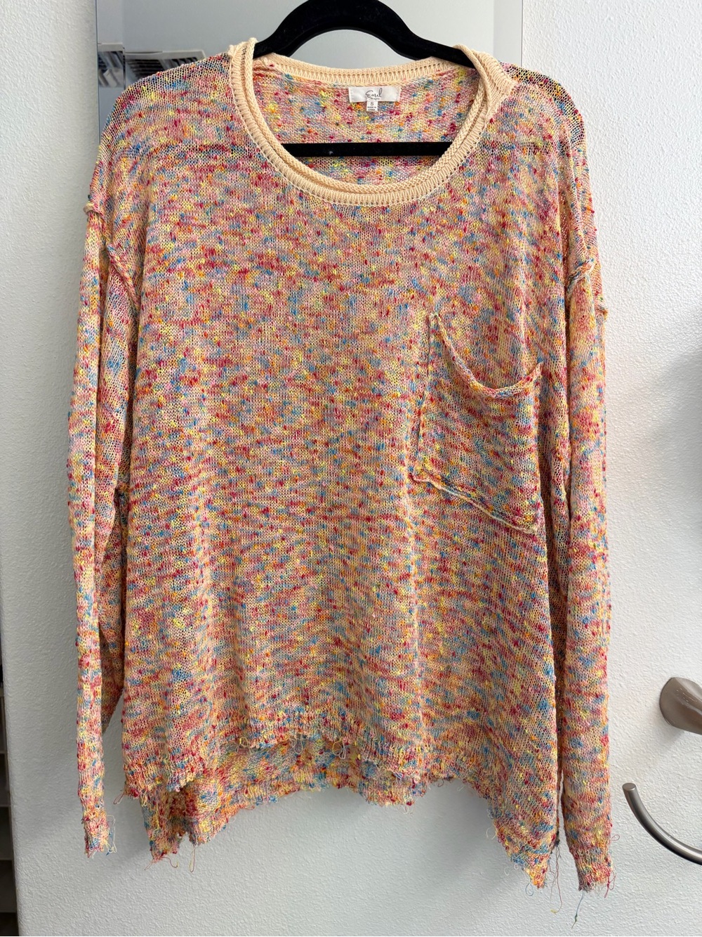 easel Cream Knit Sweater with Multicolor Speckle